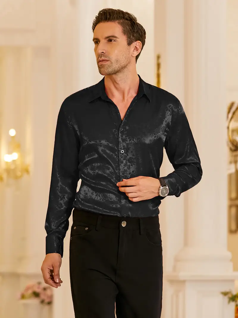 elegant men's floral jacquard dress shirt long sleeve button elegant men's floral jacquard dress shirt long sleeve button